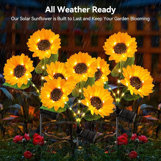 KOOPER Solar Lights Outdoor Decor - 6 Pack with 18 Sunflower Lights, Auto ON/Off, Waterproof for Garden, Patio, Backyard