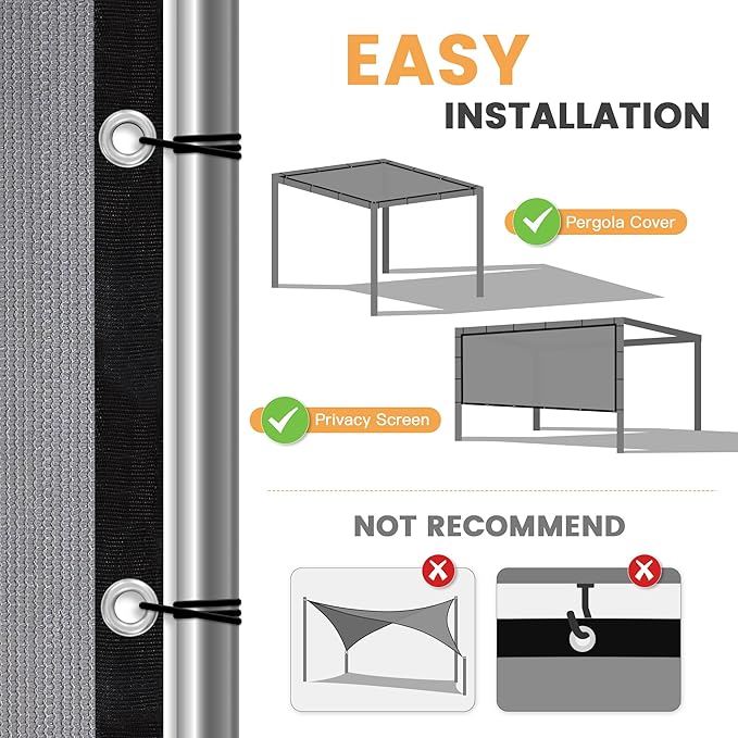 VICLLAX Shade Fabric Sun Shade Cloth with Every 2 FT Grommets for Patio Garden Pergola Cover Canopy 3x9 FT, Light Grey