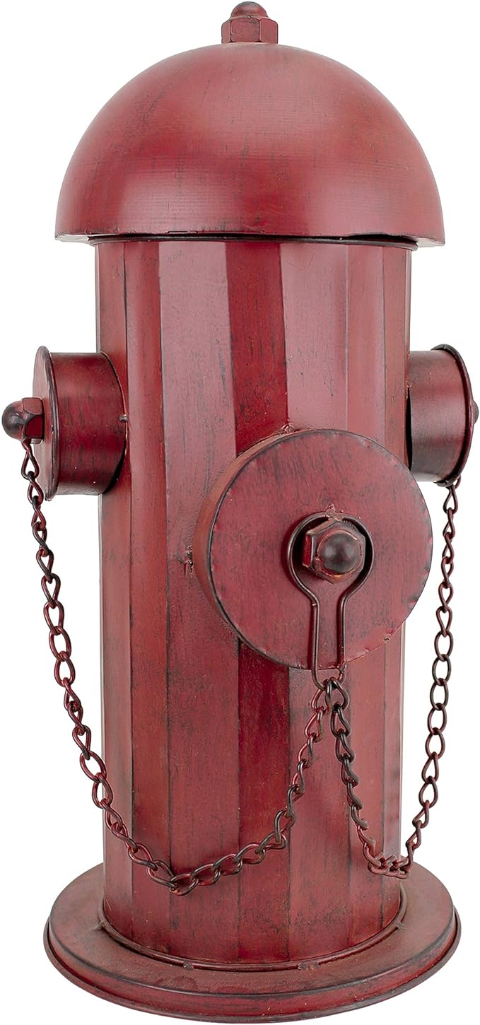 Design Toscano Fire Hydrant Statue Puppy Pee Post and Pet Storage Container, Indoor/Outdoor, Medium 18 Inch Tall, Metal, Rustic Red Paint