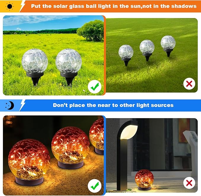Solar Globe Lights Outdoor Waterproof-Solar Balls-Solar Garden Lights-Solar Orbs for Outside 4 Pack Cracked Glass Ball for Lawn Patio Yard Backyard Decorations, DS-XBQ-1-1-1