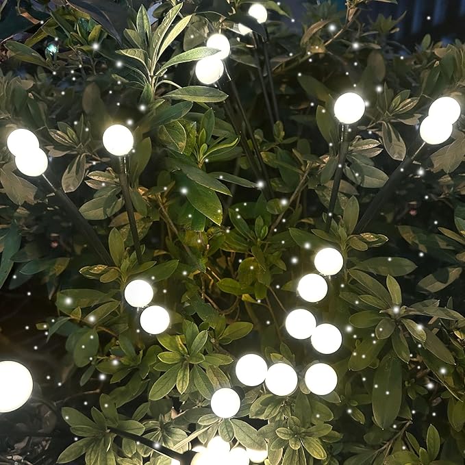 2025 Solar Lights Outdoor Waterproof, 2 Pack Solar Garden Lights, Solar Firefly Lights Outdoor Waterproof, Solar Twinkle Swaying Fairy Light for Yard Patio Pathway Garden Decoration (Cool White)