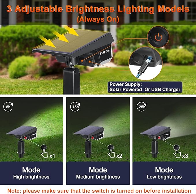 Solar Spot Lights, IP65 Waterproof 40 LEDs Landscape Spotlights,USB & Solar Powered Wall Lights Dark Sensing Auto On/Off,3 Modes Outdoor Solar Garden Lights for Yard Porch 2 Pack