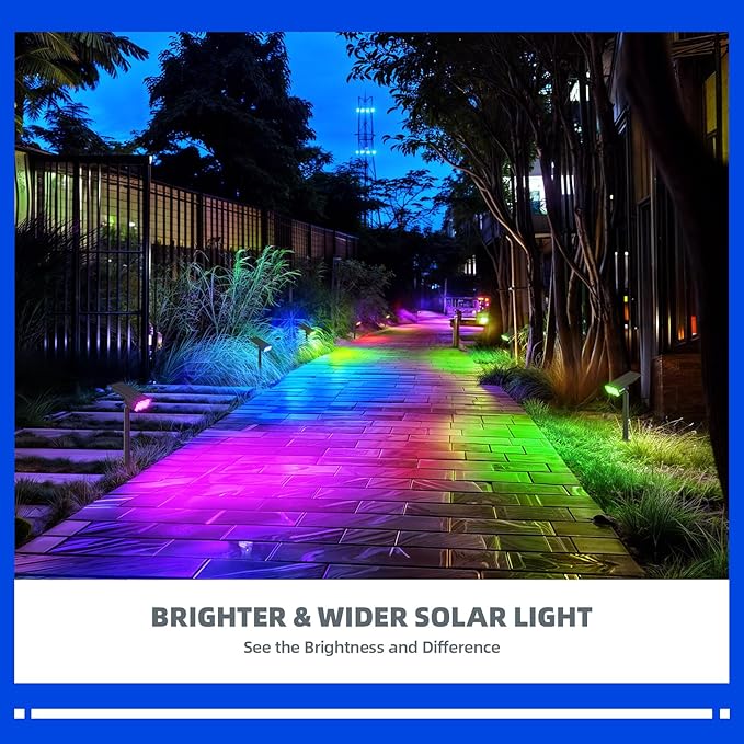 Barrina 36 LEDs Landscape Solar Spotlights, WRGB Solar Powered Dusk-to-Dawn Outdoor Garden Lights, 360° Horizontal Adjustable Spotlights for Garden Yard Patio Driveway Porch, 4 Packs