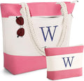 YOOLIFE Beach Bags for Women - Initial Tote Waterproof Bag with Makeup Bag, Mothers Day Gifts for Women Mom Friend Birthday
