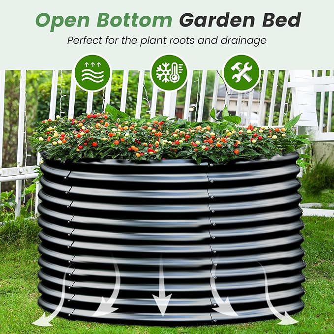 Land Guard 4×4×3ft Galvanized Raised Garden Bed Kit, Round Galvanized Planter Raised Garden Boxes Outdoor, Large Metal Raised Garden Beds for Vegetables, Grey