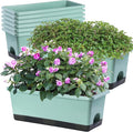 Window Box Planter 8 Pcs, 17 Inches Rectangle Flower Pots with Drainage Holes and Trays, Vegetable Planters for Windowsill Patio Garden Balcony Home Porch Yard Indoor Outdoor