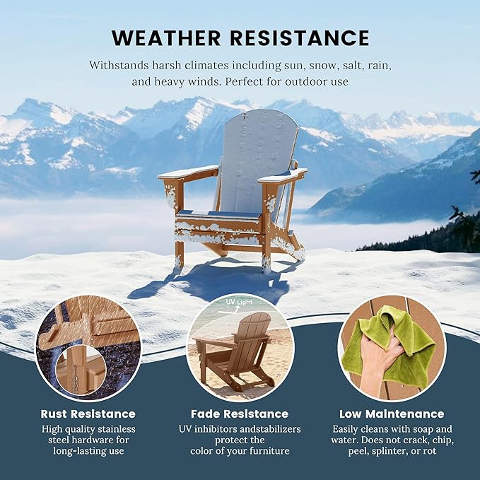 Westin Outdoors Laguna WO Home Furniture Adirondack Chair 4 PC Set Classic Outdoor Patio Folding Chair for Bon Fire Pit Lawn Backyard Beach Plastic Weather-Resistant (Teak)