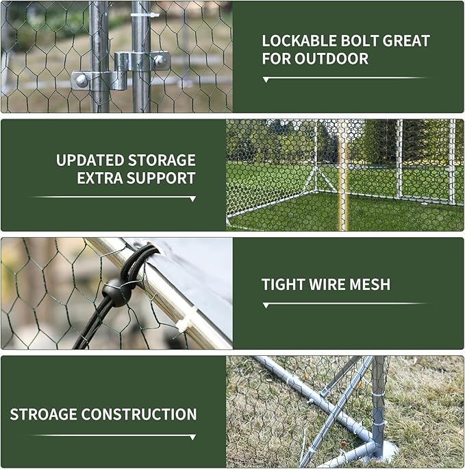 4ever2buy Chicken Runs for Yard with Cover, Large Metal Chicken Run Walk in Metal, Outside Dog Kennel with Roof, Flat Roofed Outdoor Kennel for Cats(9.2’Lx12.47’Wx6.4’H)