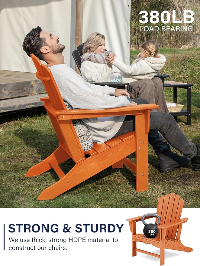 KINGYES HDPE Adirondack Chair Chair Set of 4, Classic All-Weather Adirondack Chair, Orange