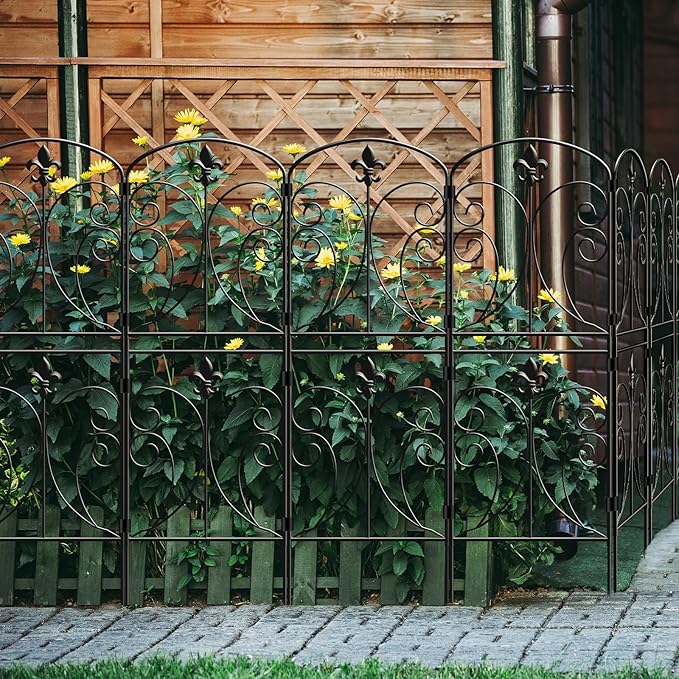 Skcoipsra Decorative Garden Fence 10 Pack, 37.5in(H) x 10.8ft(L) Animal Barrier Fence, Rustproof Metal Fencing for Yard, Dog Rabbits Wire Section Garden Edging Border for Yard Patio Garden, Arched
