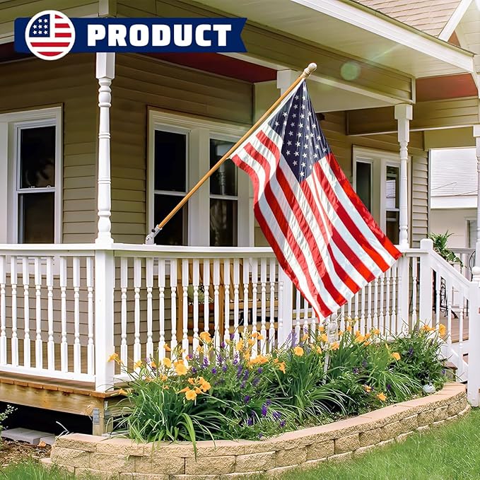 American USA Pleated Fan Flag, 2x4 Feet USA Bunting Decoration Flags Embroidered Patriotic Stars & Sewn Stripes Canvas Header Brass Grommets. (3x5Ft American Flag)