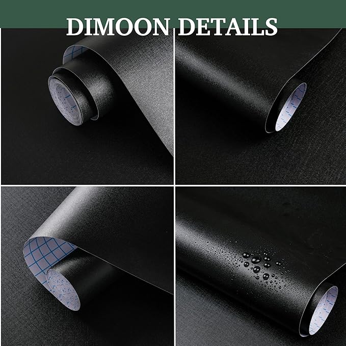 Dimoon 118''x17.7'' Black Peel and Stick Wallpaper Contact Paper Modern Self Adhesive Wall Paper Removable Renter Friendly Textured Solid Color Shelf Cabinet Vinyl Roll (118''x17.7'',Black)