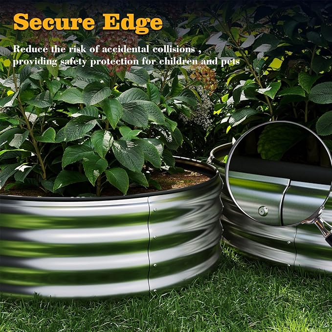 Galvanized Metal Planter Round Raised Garden Bed Kit for Gardening Outdoor，3x3x1ft 2PC Grow Garden Box Raised Flower Bed，Round Galvanized Planter Outdoor Large Metal Fire Pit Ring White