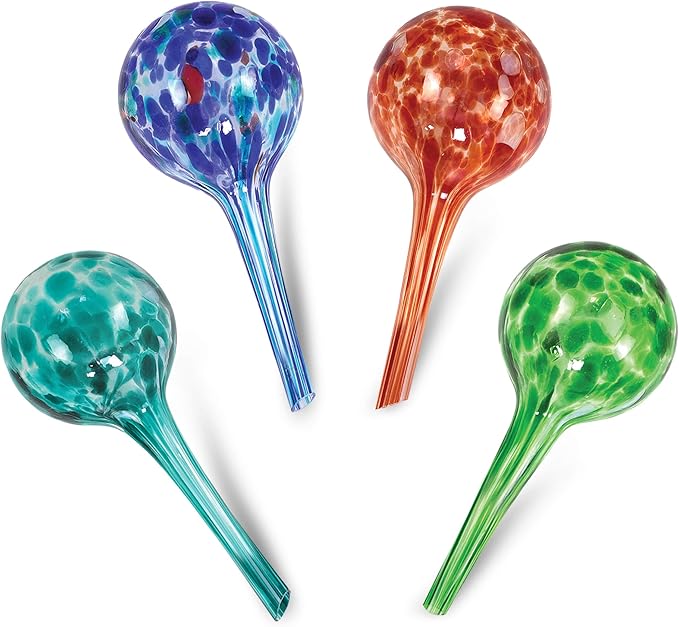 Blazin Indoor Plant Watering Globes | Automatic Self Water Bulbs | Aqua Water Globe | Decorative Hand-Blown Glass | 4pc Deluxe Set (4, Small)