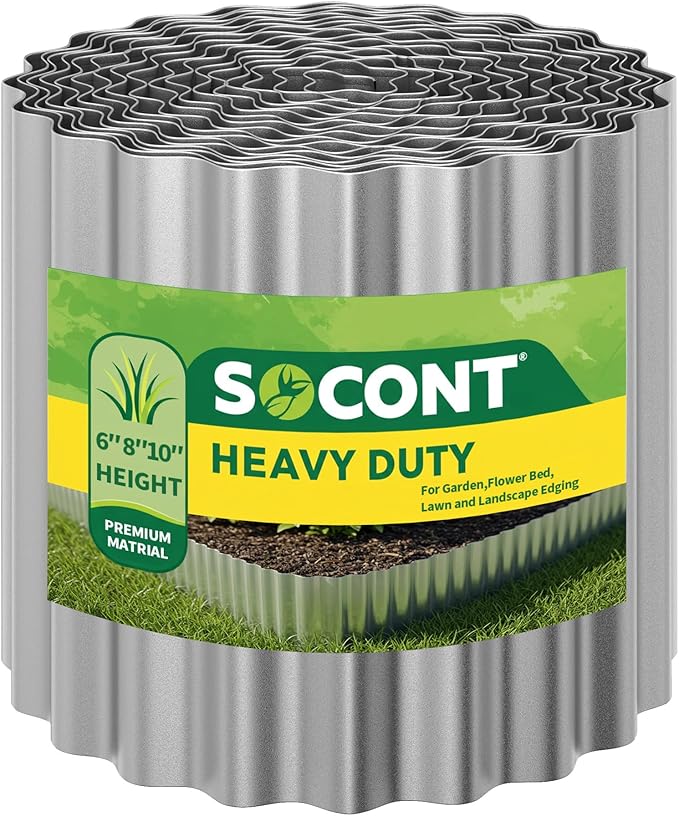 Corrugated Metal Garden Edging, 8"×10Ft Durable Landscape Border for Garden, Lawn, Flower Beds and Paver Edging (Silver)