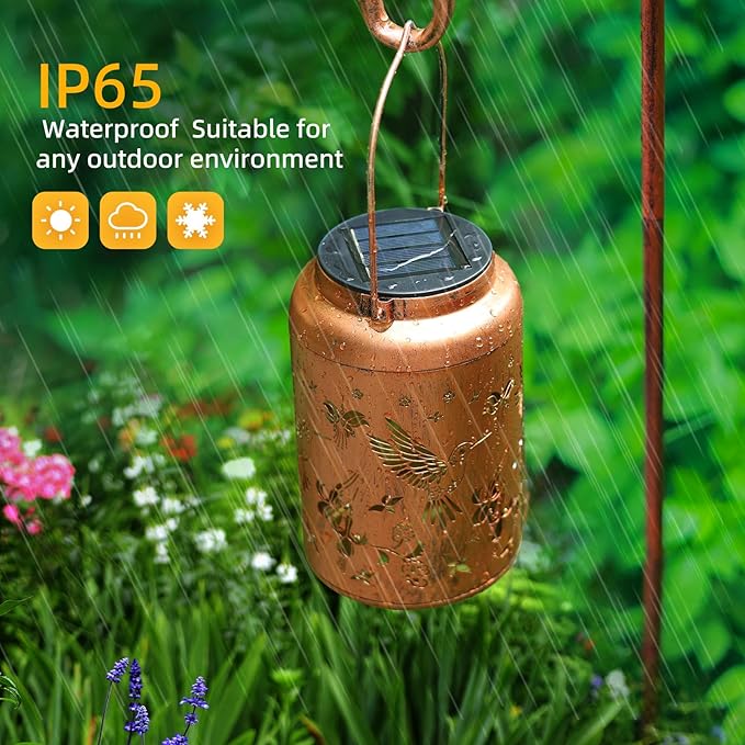 Solar Lanterns Outdoor Waterproof Hummingbird Hanging Solar Lights,Hollowed Metal Lantern Light Decorative for Garden,Patio,Yard,Lawn,Front,Porch Decor Christmas Gifts for Women mom Grandma 2pack