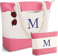 YOOLIFE Beach Bags for Women - Initial Tote Waterproof Bag with Makeup Bag, Mothers Day Gifts for Women Mom Friend Birthday