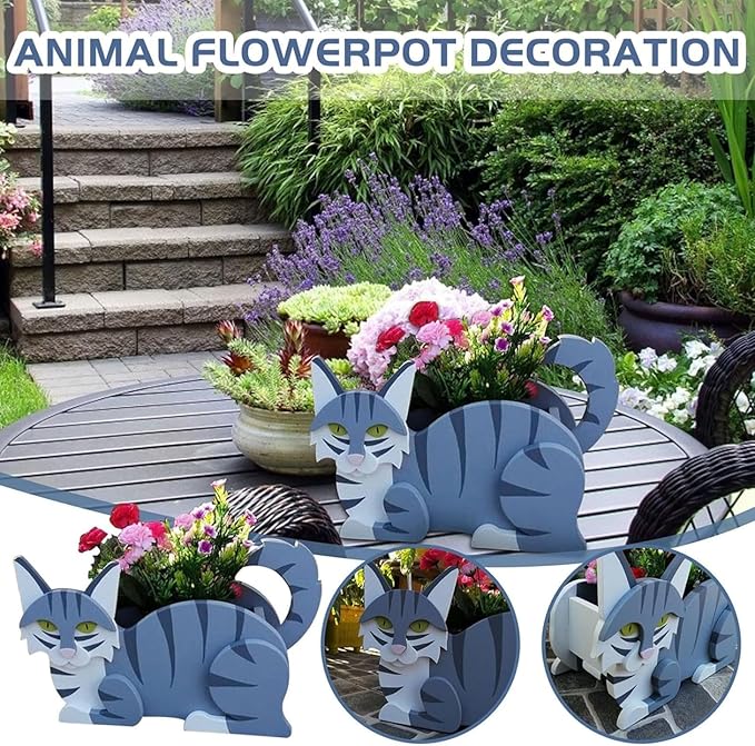 Sapphire White Cat Planter Plant Pots,Cute Garden Cat Flower Planter,Cat Planters Birthday Gifts for Women,Office,Indoor/Outdoor Decor（12.5 * 5.12 * 7.8in）