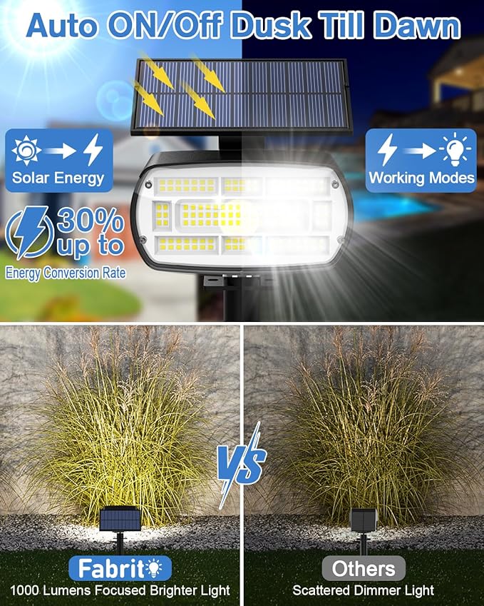 Fabrito Solar Spot Lights Outdoor 136 LEDs, Large Area Lighting Solar Lights Outdoor, 6 Pack IP65 Waterproof Landscape Spotlights Auto On/Off for Yard, Garden, Pathway, Plants,Tree (Cool White)
