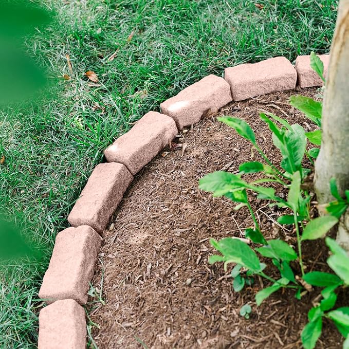 Beuta Landscape Edging | Garden Edging Border | Faux Stone Bricks for Lawn edging, Flower beds, Pathways & Yard Edging– 4 Packs | Each Section Has 6 Bricks 48"L x 4"W x 2.25"H | 12 Spikes |Sandstone