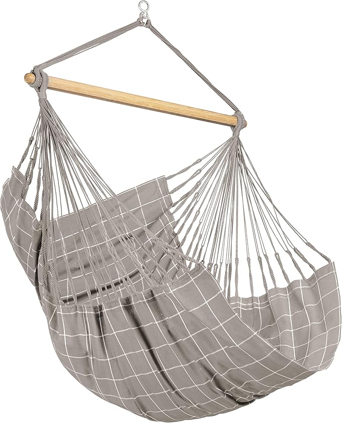 LA SIESTA® - Large Comfort Domingo Hammock Chair & TreeMount - Weather & Tear Resistant Hanging Chair w/Suspension Kit for Trees Beams & Posts - Bedroom Patio Outdoor Indoor Hammock Chair - Almond
