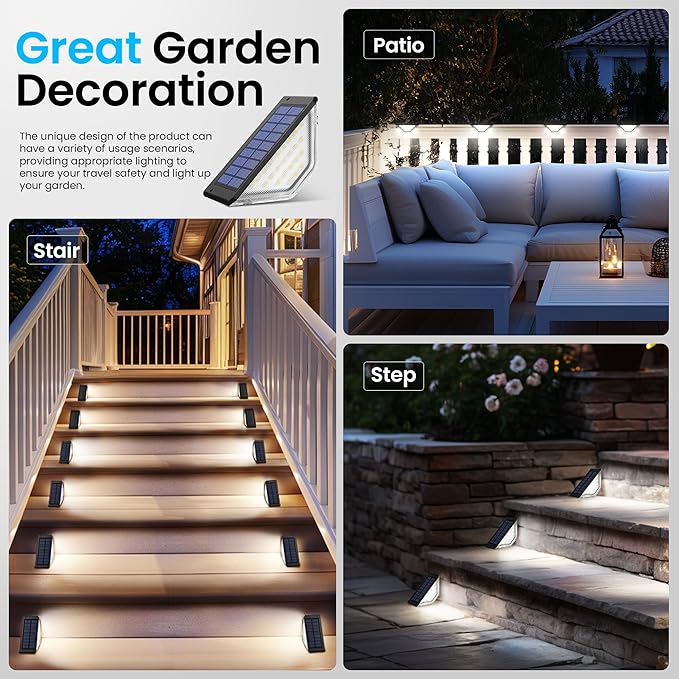 SOLPEX Solar Step Lights Outdoor,Solar Deck Lights for Outside,Two-Sided Stair Lights with 33 LEDs,Waterproof IP65 for Garden,Fence,Deck,Steps,Stair,Porch（10 Pack,Cold White）