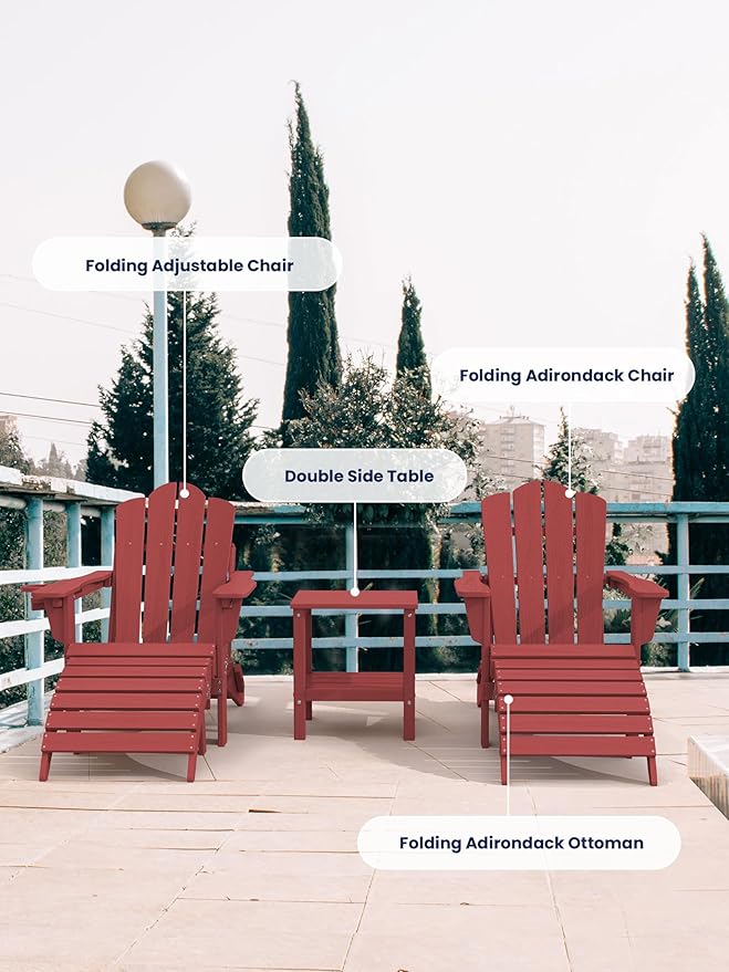 KINGYES Folding Adirondack Ottoman for Adirondack Chair, Red