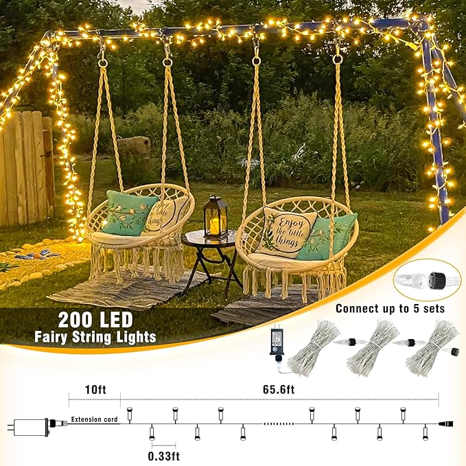 66ft 200 LED String Lights Indoor Clear Wire, 8 Modes Warm White Christmas String Lights Plug in Fairy Lights for Bedroom, Waterproof Twinkle Light for Classroom Tree Holiday Christmas Decorations