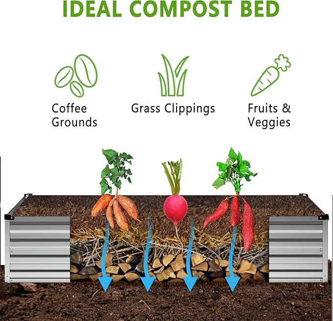 2PCS 12x2x1FT Galvanized Raised Garden Bed Kit,Vegetable Boxes-Rectangle Metal Flower Box,Large Planter Raised Beds Outdoor Garden for Planting,Fruit,Herb-Sliver