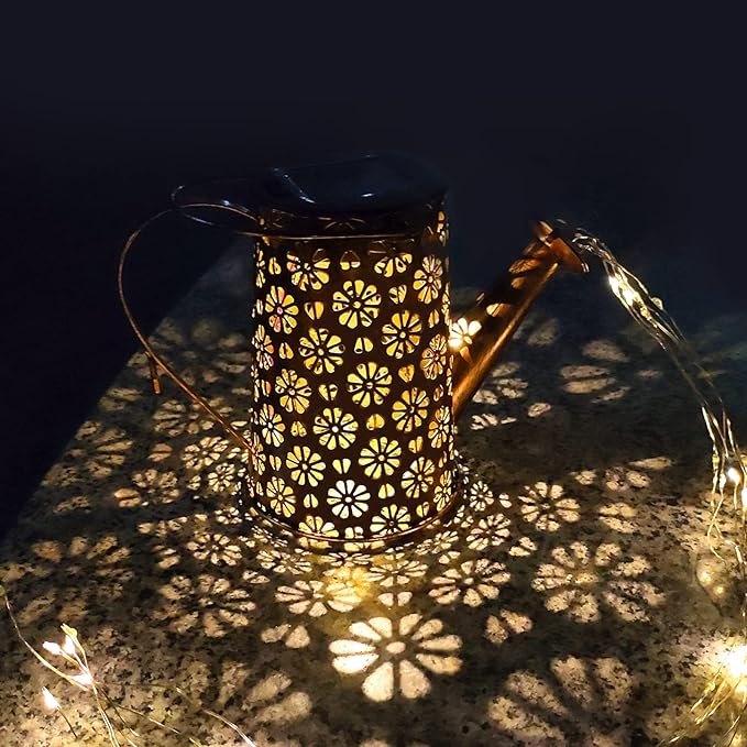 Solar Watering Can Lights Outdoor Waterproof, Retro Metal Hanging Lantern With String Lights, Garden Decor for Patio Porch Lawn Driveway Yards Backyard Pathway