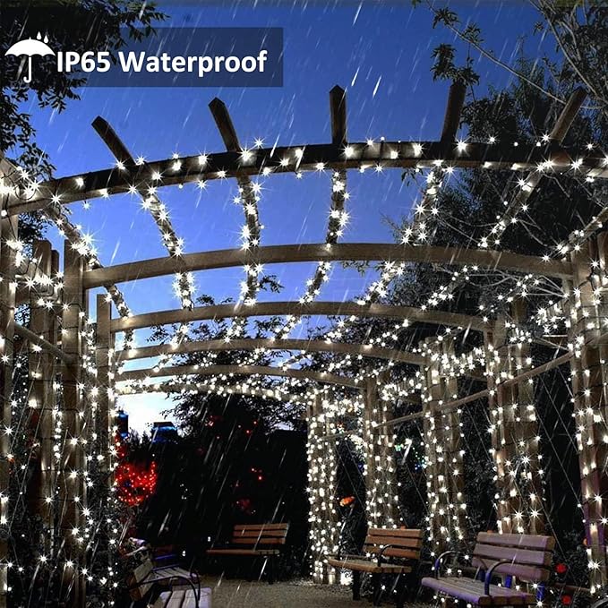 Toodour Solar Christmas Lights, 2 Packs Total 144ft 400 LED 8 Modes Solar String Lights, Waterproof Solar Outdoor Christmas Lights for Garden, Patio, Fence, Balcony, Christmas Tree Decor - White