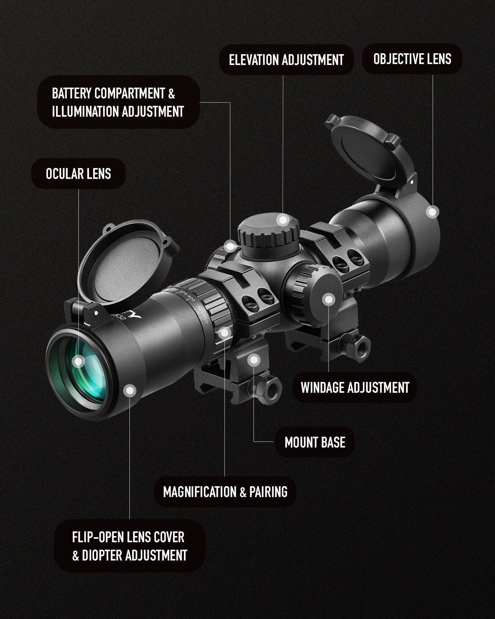 Pinty 1.5-4.5x32 Crossbow Optics SFP Hunting Scope