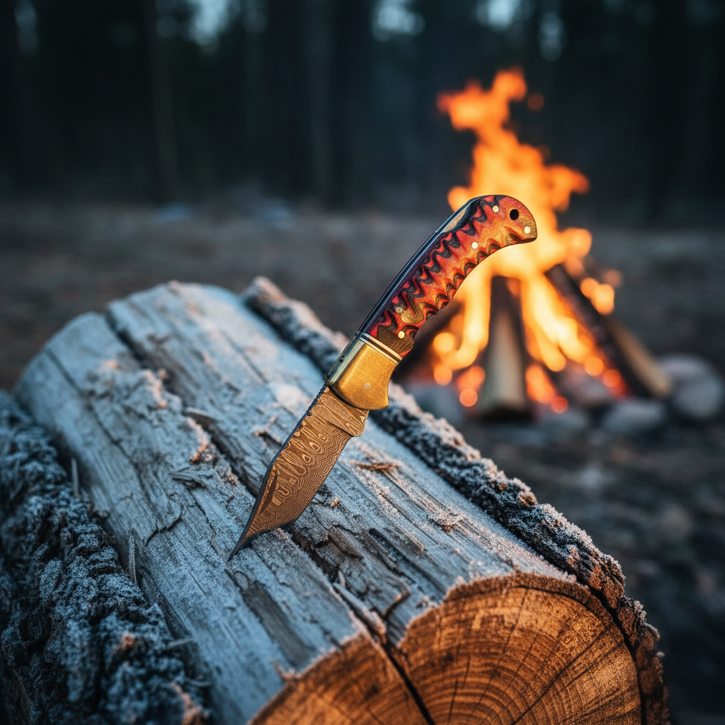 Crimson Ridge Damascus Folding Knife - TK-432