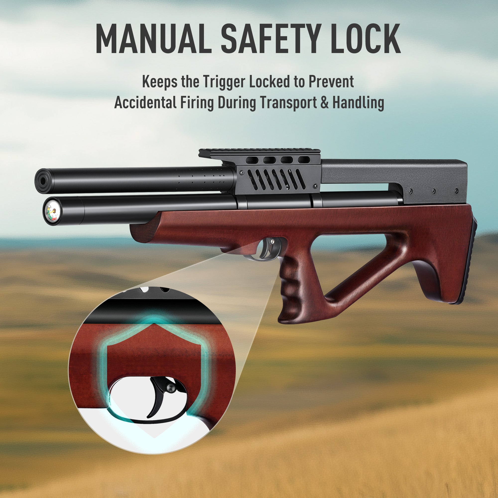 Pinty Thumper - 9 Pellet .22Cal Bullpup PCP Air Gun High Power for Small Game Hunting Shooting
