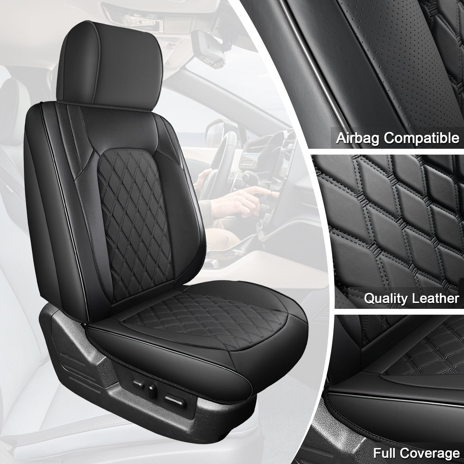 Umbrauto Custom Fit Seat Covers for Ford F150, Pickup Truck Nappa Leather Seatcovers for 2015-2025 Ford F150 SuperCrew/ 2017-2025 F250 F350 F450 Super Duty Crew Cab XL XLT Lariat King Ranch Platinum,Black