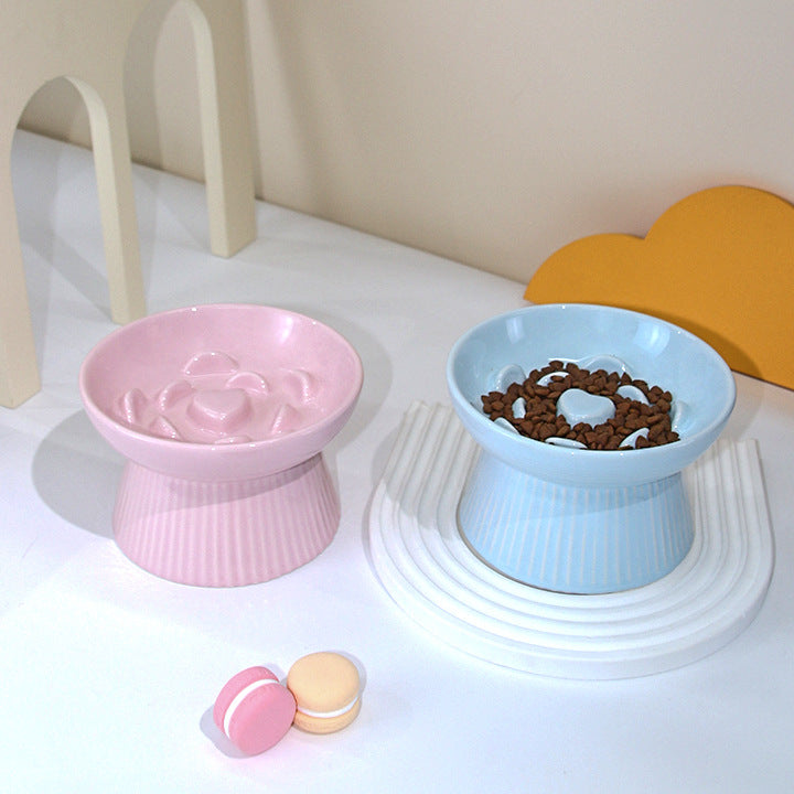 Ceramic Pet Cat Bowl Dog Bowl Anti-choke And Slow Food Anti-tumble High Foot Neck Protection Rice Bowl