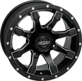 QuadBoss, QuadBoss Grinder 14x7 4/156 4+3 Alloy Wheel - High-Performance Powersports Rim with Black Center Caps