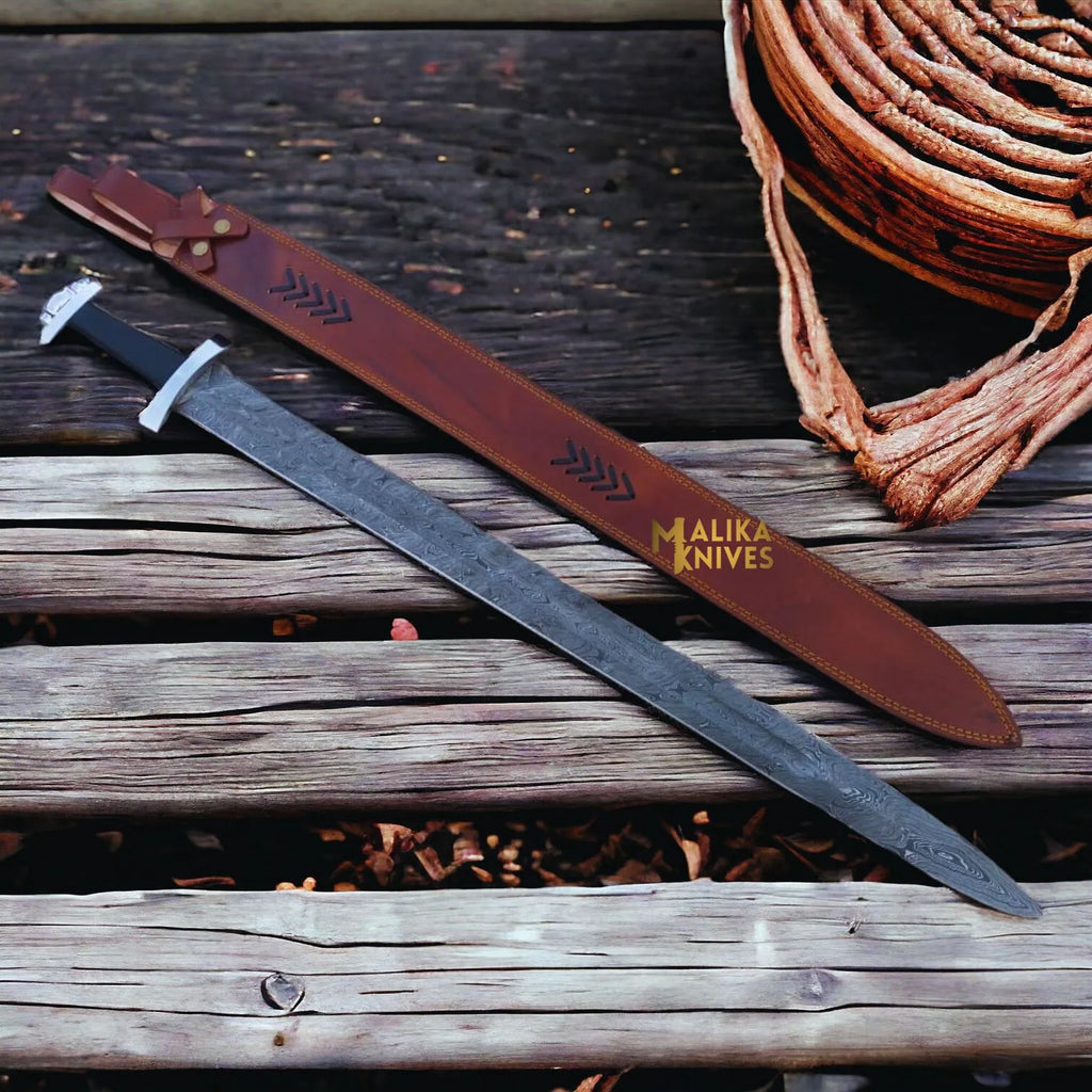 Custom Damascus Viking Sword With SS Pummel & Guard-902