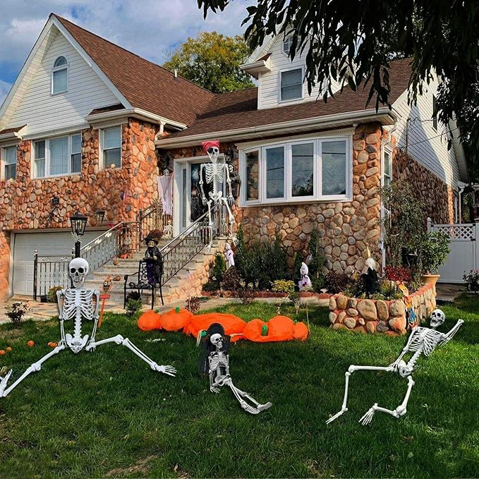 5.4Ft Halloween Skeleton - Life Size Full Body Realistic Human Bones with Posable Joints for Halloween Pose Skeleton Prop Decoration