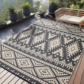 OLANLY Outdoor Rug Waterproof 8x10 ft, Reversible Outdoor Plastic Straw Rug, Boho Patio Rug, Indoor Outdoor Carpet, RV Mat Outside for Patio, Camp, Picnic, Balcony, Deck, Backyard, Black & Beige