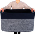 MINTWOOD Design 22in Extra Large Blanket Basket Holder for Living Room, Rectangle Rope Woven Storage Bin with Handles for Laundry, Pool Towels, and Shoes, Dog Toy Box Organizer, Navy Blue