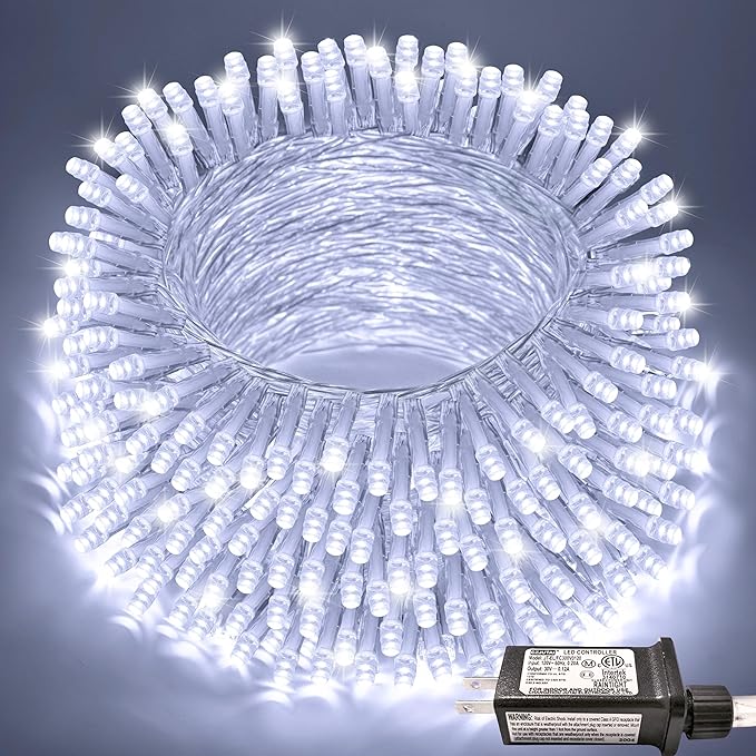 JMEXSUSS 66ft 200 LED White Christmas Lights Indoor Bedroom, Connectable White String Lights Outdoor Clear Wire, 8 Modes Twinkle String Lights Plug in for Room Tree Wedding Christmas Decoration
