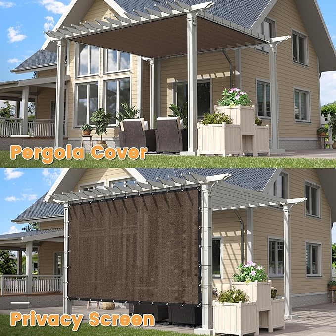 VICLLAX Shade Fabric Sun Shade Cloth with Every 2 FT Grommets for Patio Garden Pergola Cover Canopy 6x13 FT, Mocha