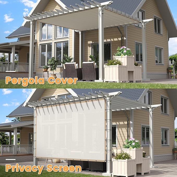 VICLLAX Shade Fabric Sun Shade Cloth with Every 2 FT Grommets for Patio Garden Pergola Cover Canopy 7x9 FT, Cream