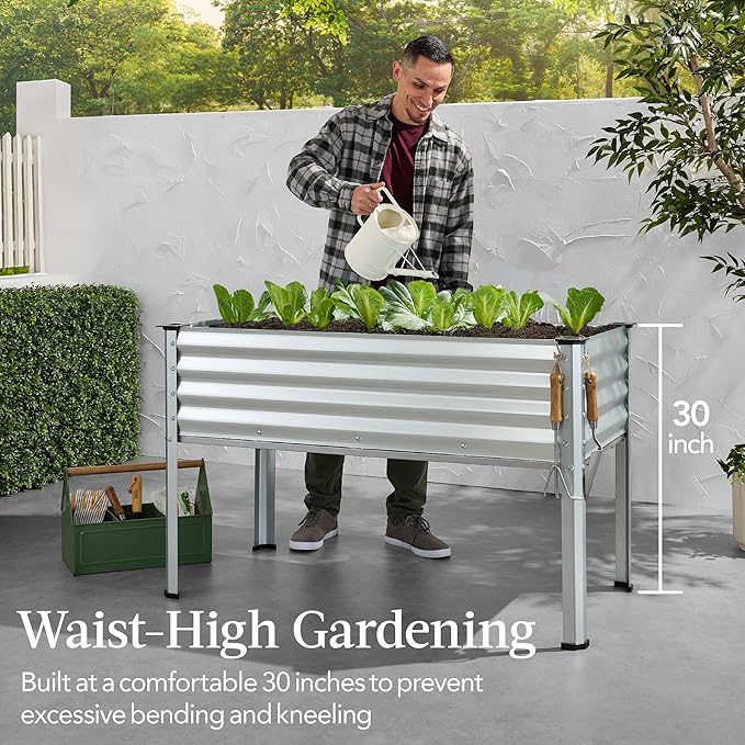 Best Choice Products 48x24x30in Galvanized Raised Garden Bed, Metal Elevated Planter Box, Vegetable Garden for Backyard, Patio, Balcony - Silver