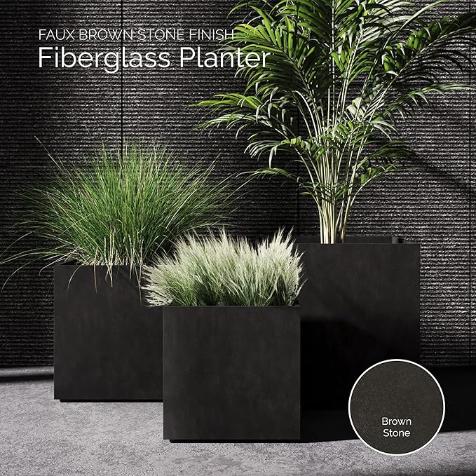Reglito Cube Planter - 19.7 in x 19.7 in x 20.3 in - Brown Stone