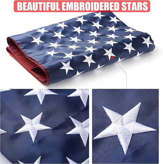American Flag 5x8 Ft, USA US Flags Outdoor, Heavy Duty Durable, Embroidered Stars, Sewn Stripes and Brass Grommets