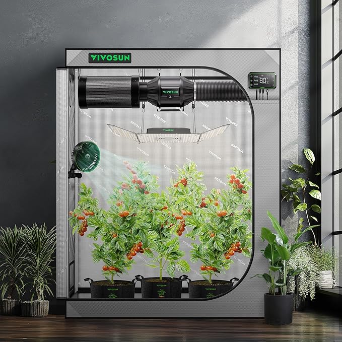 VIVOSUN G425 48"x24"x60" Grow Tent, 4x2 FT Advanced Gray Grow Tent with 19mm Poles, Observation Window and Floor Tray for Hydroponic Plants for VS2000