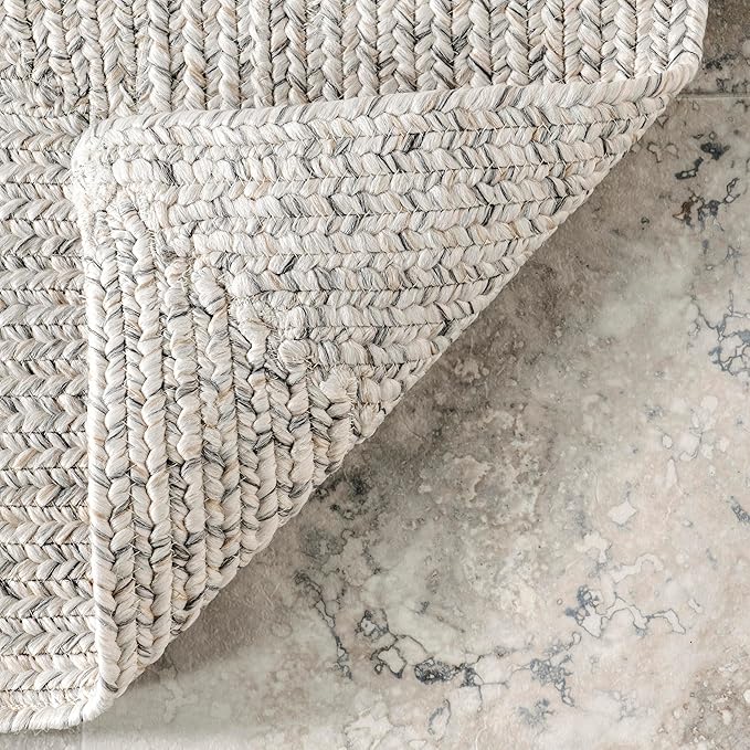 nuLOOM 6' x 9' Solid Hand Braided Indoor/Outdoor Area Rug, Pet-Friendly, High Traffic, Weather Resistant, for Patio, Balcony, Bedroom, Living Room, Dining Room, Wynn Ivory