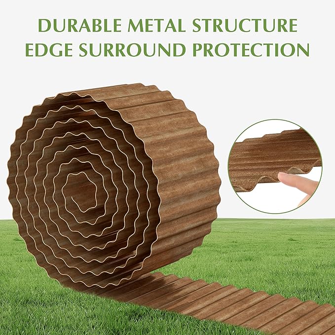 Metal Garden Edging Border, Corrugated Steel Landscaping, DIY for Lawn (Rusty, 6 Inch x 20FT)